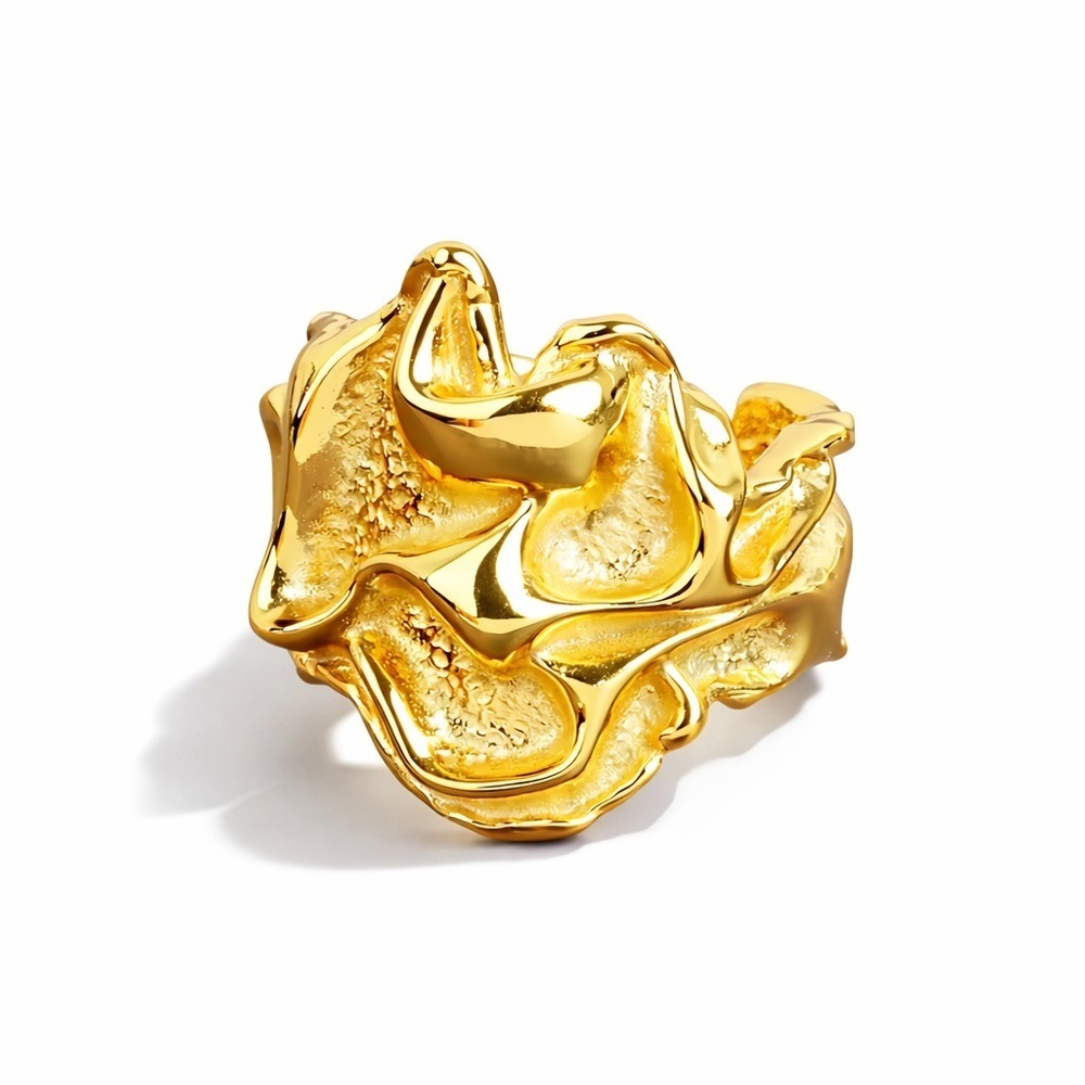 S925 Elegant Gold-Tone Statement Ring - Picture 1 of 1